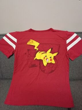 Pokemon Red Short Sleeve Tee with Yellow Pikachu Graphic